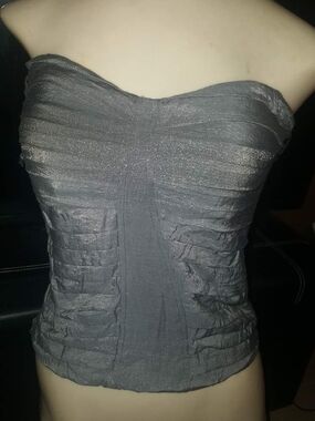 Shimmery Strapless Ruched Gray Top